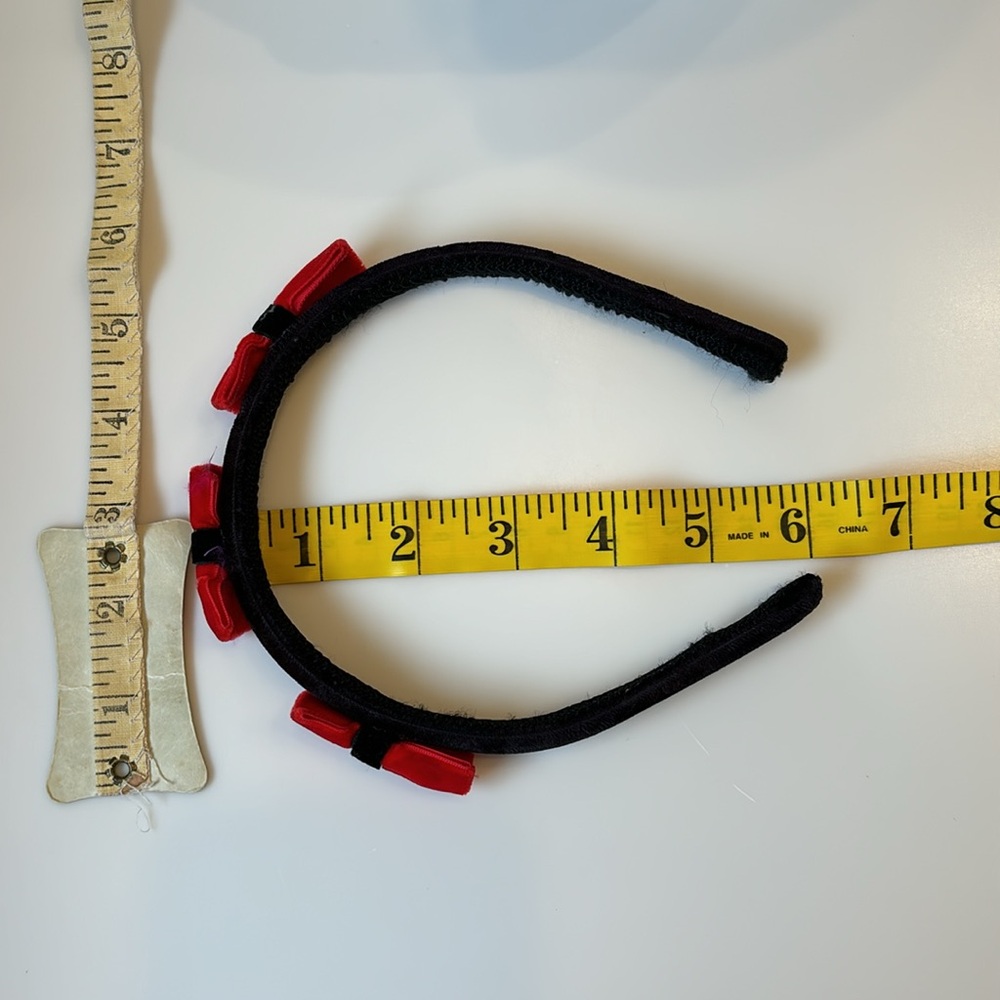 Black Velvet 3 Dimensional Headband with 3 Red Velvet Bows 1/2” wide - Picture 6 of 9